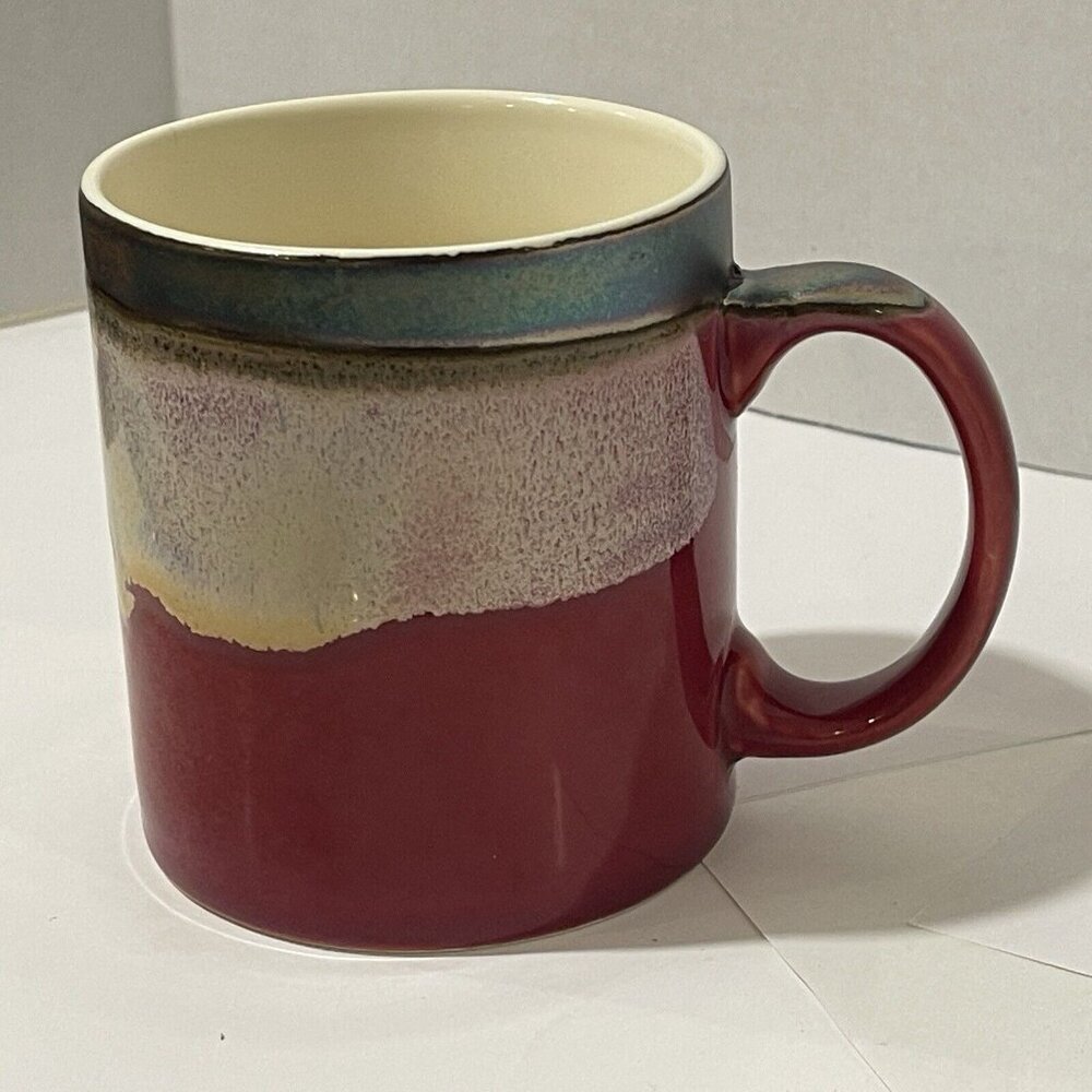 Potter’s Corner Wide Mug Fire‎ Metallic Glazed Dripped Ceramic Red, Green, Tan